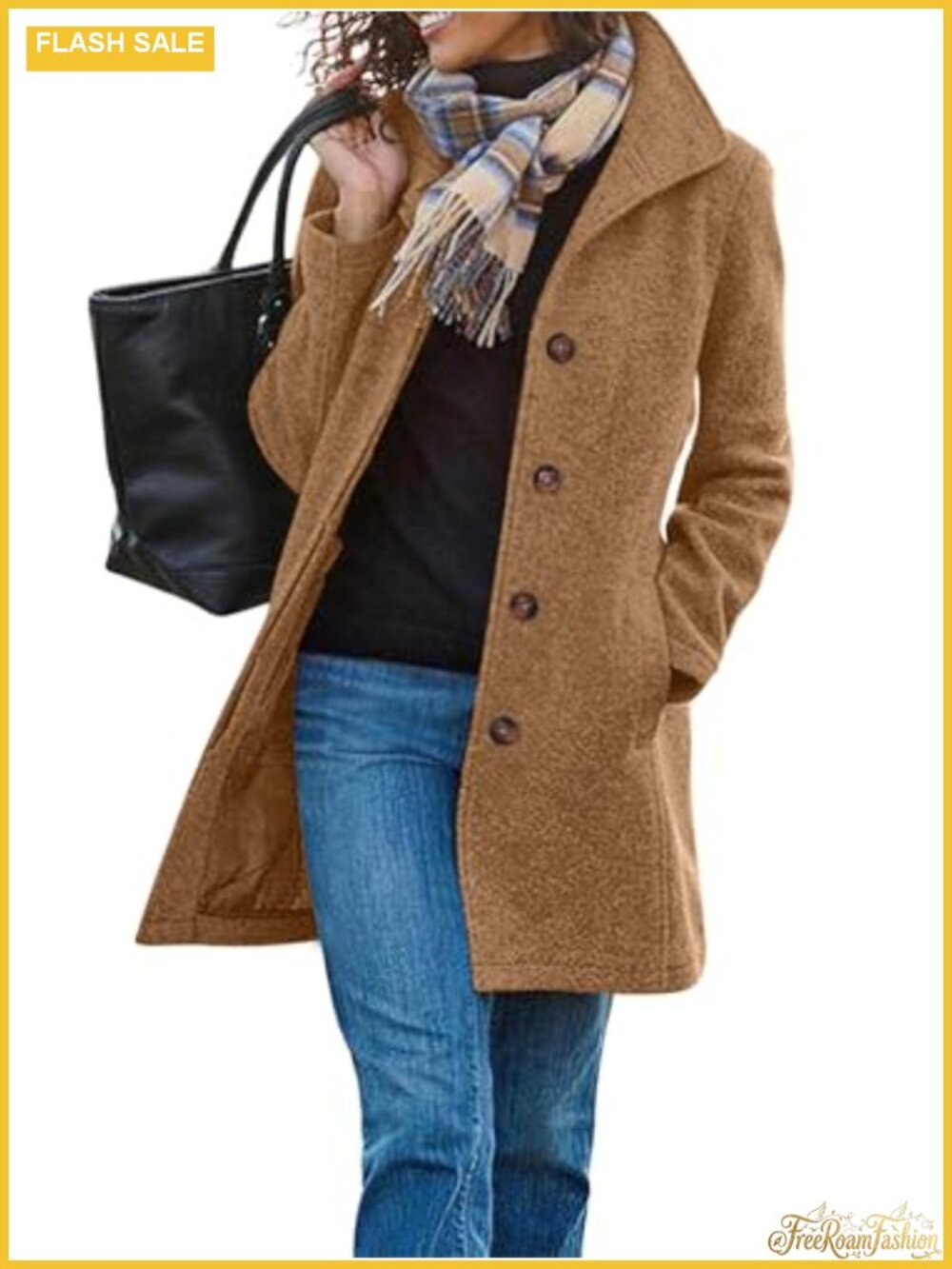 Women's Long Wool Blend Pea Coat Single Breasted Winter Trench Jacket